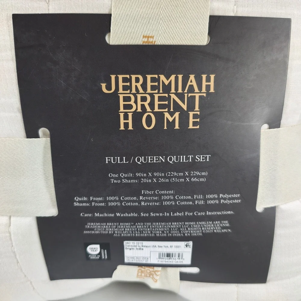 Jeremiah Brent Home Full Queen Quilt‎ Set Cream Vertical Rice Stitch 3pc